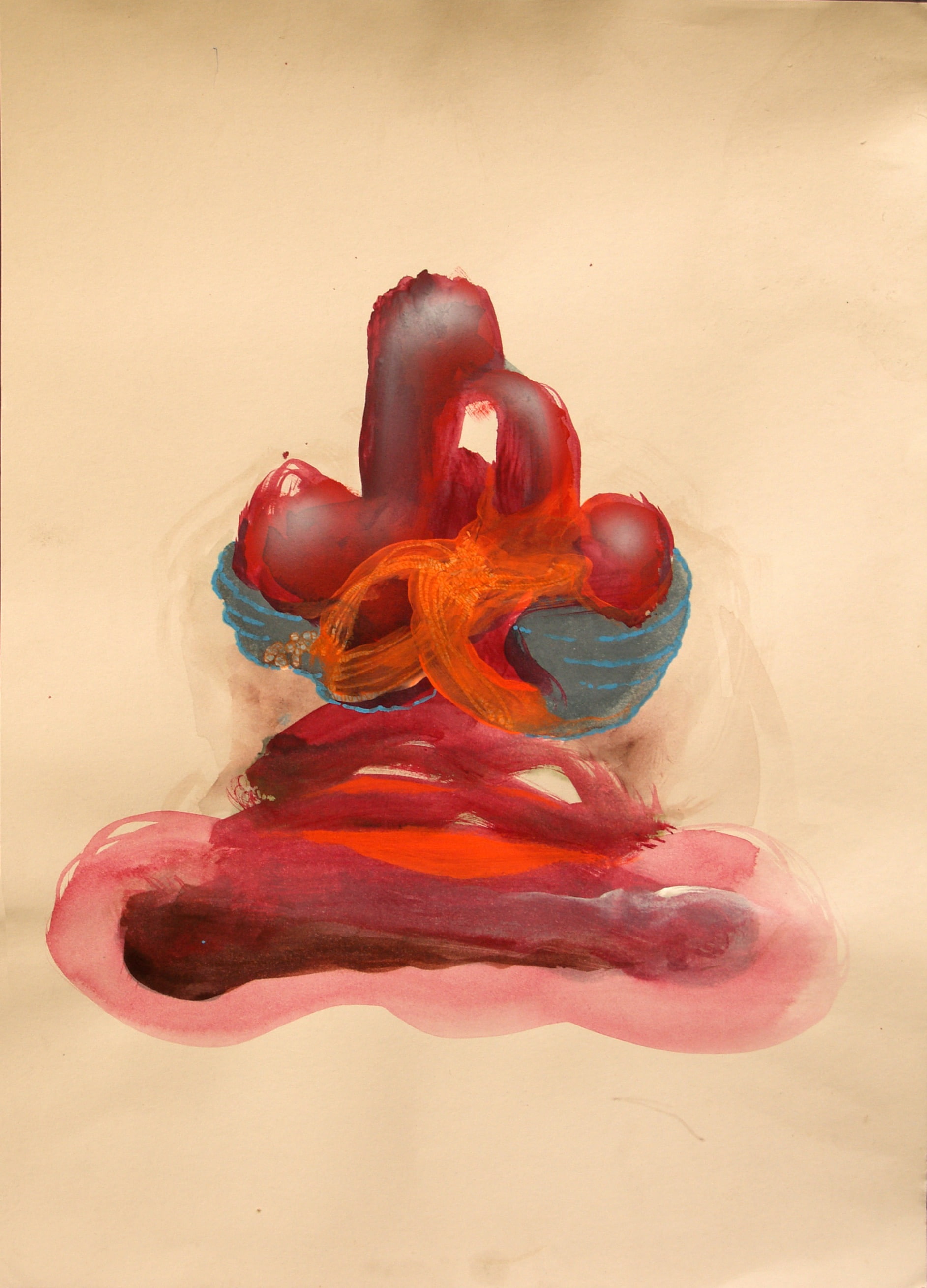 Aquarellzeichnung in rot und blau 