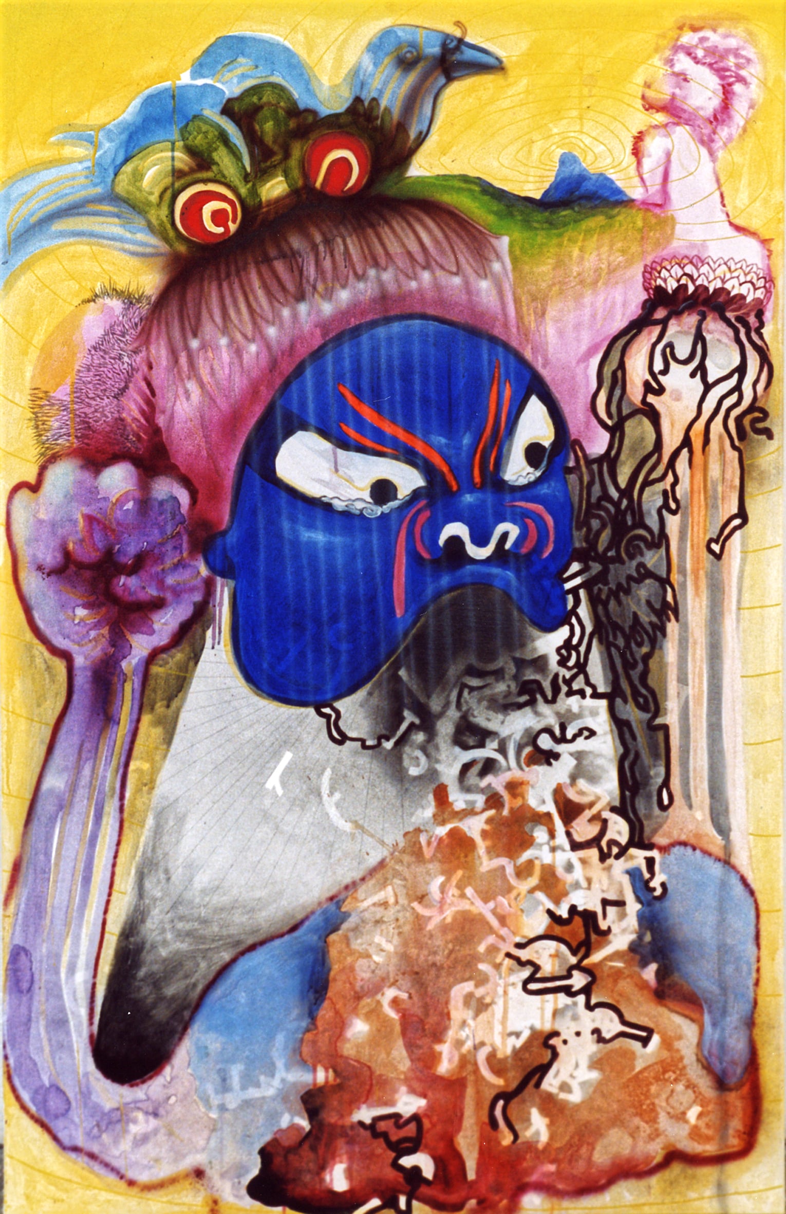 blue king with fist, painting on canvas