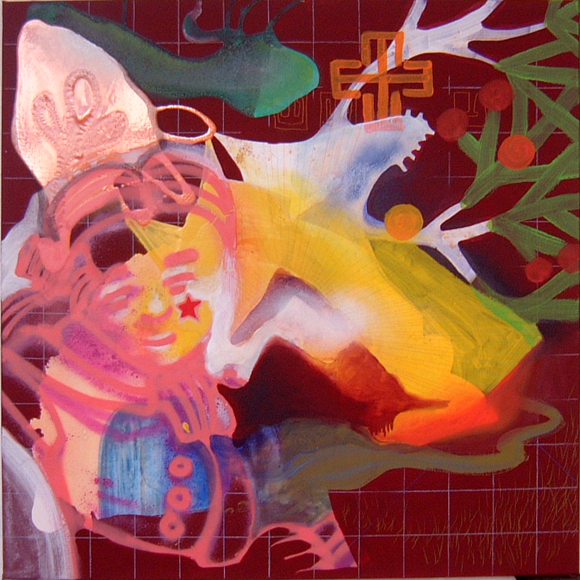 Malerei auf Leinwand, Mädchen auf roten Hintergrund / Painting on canvas, girl on a red background