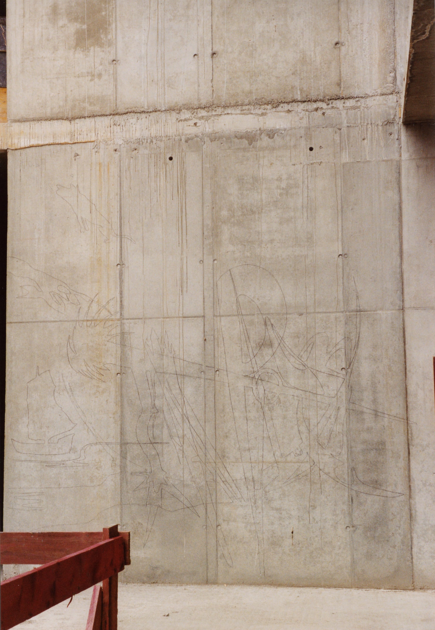 Wandbild auf Himmelblau Architektur, neue Akademiegebäude 2004, Soundinstallation von Sebastian Giussani (nicht sichtbar auf Fotos)