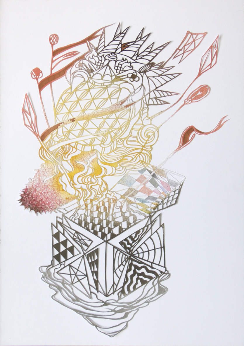 Papaierauschnitt mit Farbe 