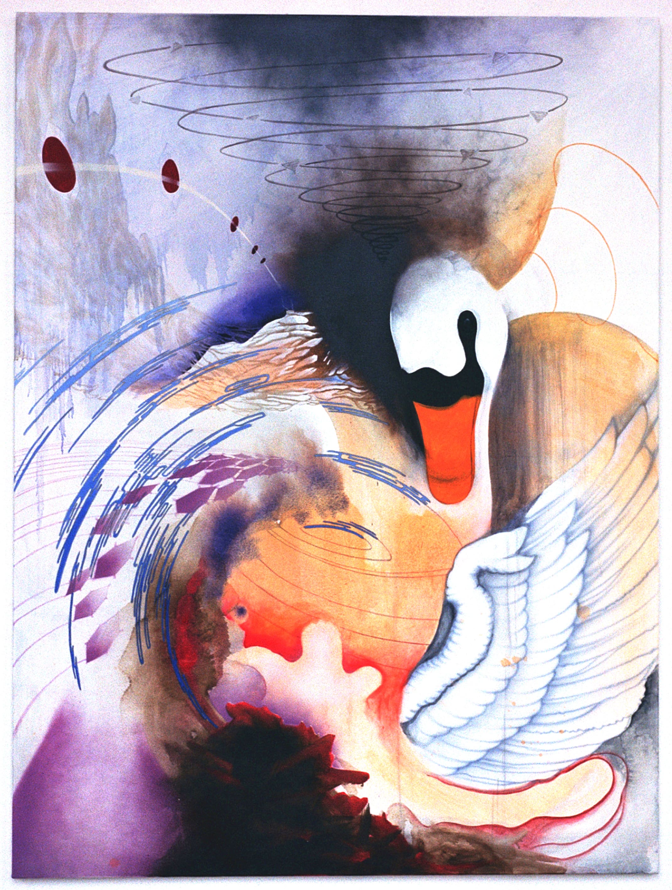 swan head with wings in cosmic spirals